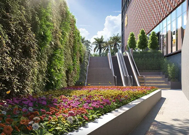 Outdoor escalator with garden