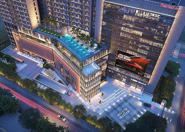 Aerial view of modern hotel complex