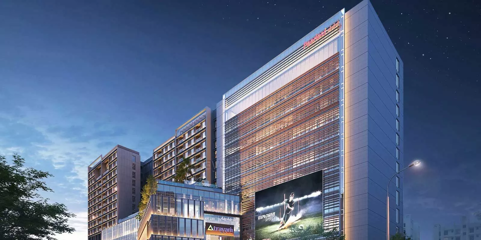 Modern commercial building at night view