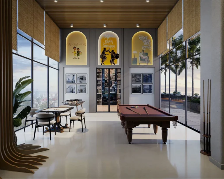 Indoor games room with pool table