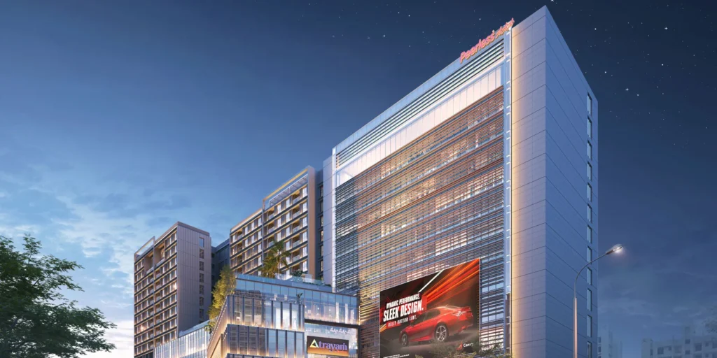 Modern commercial building at night view