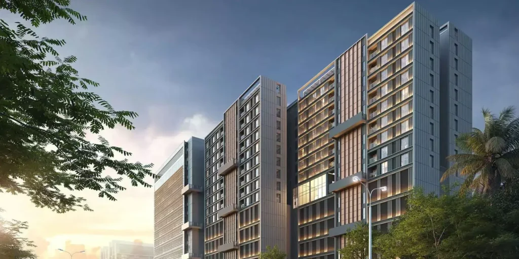 Modern residential and commercial buildings view